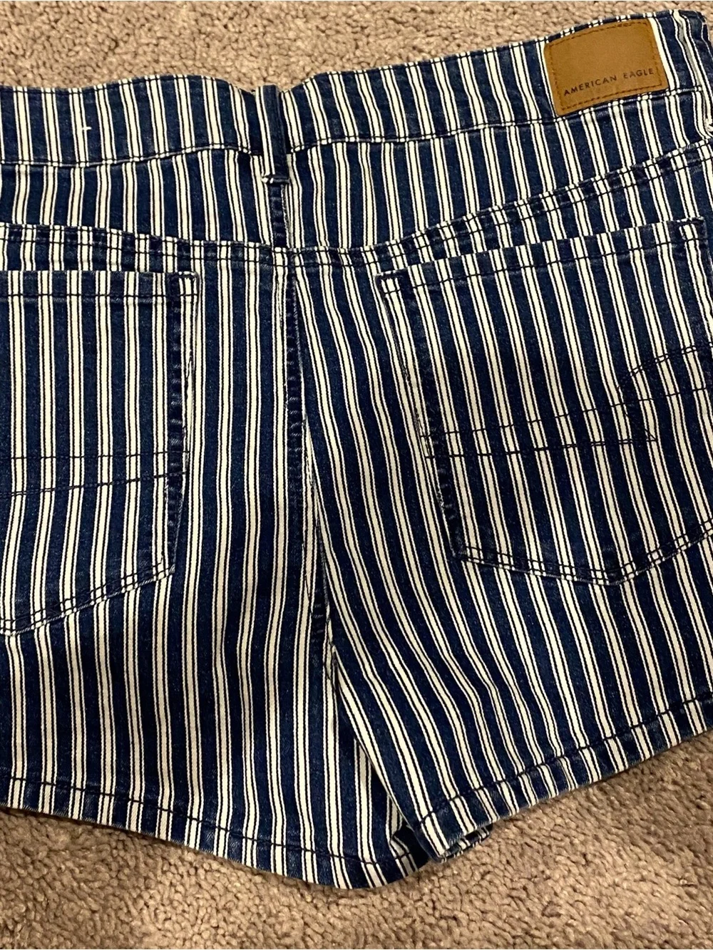 American Eagle Outfitters Navy and White Striped Denim Shorts